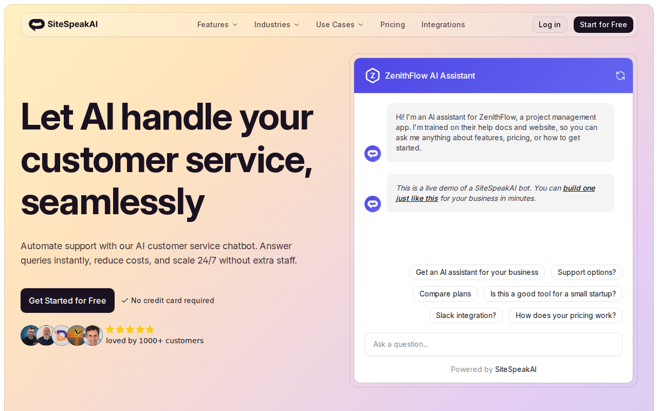 SiteSpeakAI screenshot