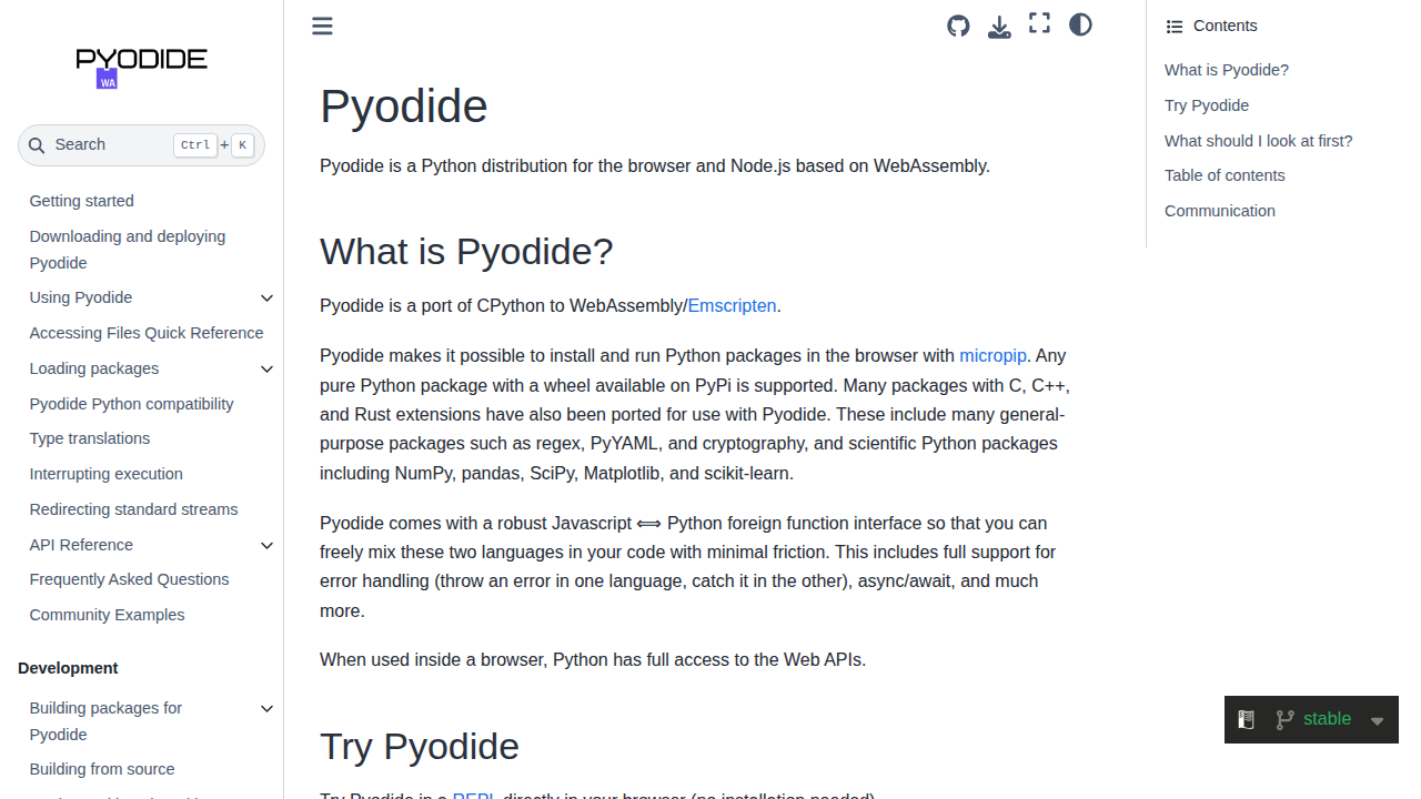 Pyodide — Version 0.29.3 screenshot